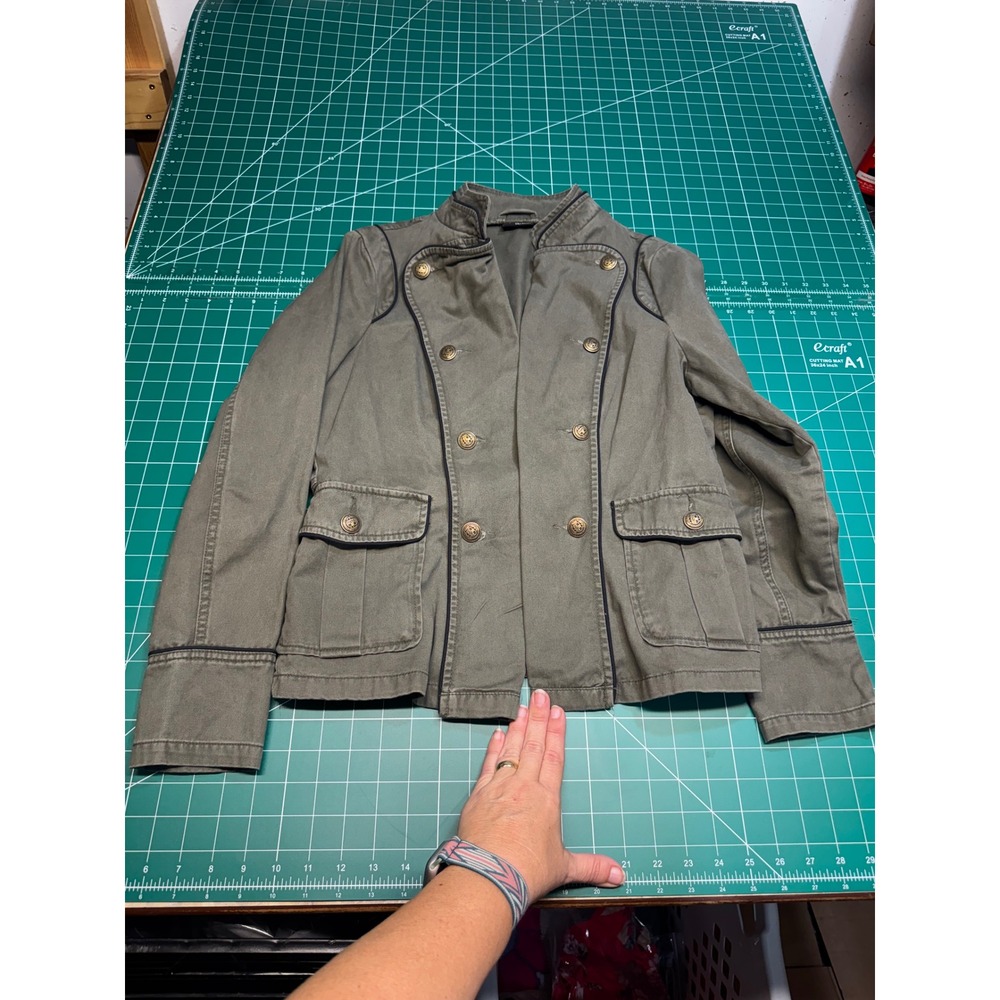 ana A New Approach Womens Olive Green Military Utility Jacket Crest Buttons L